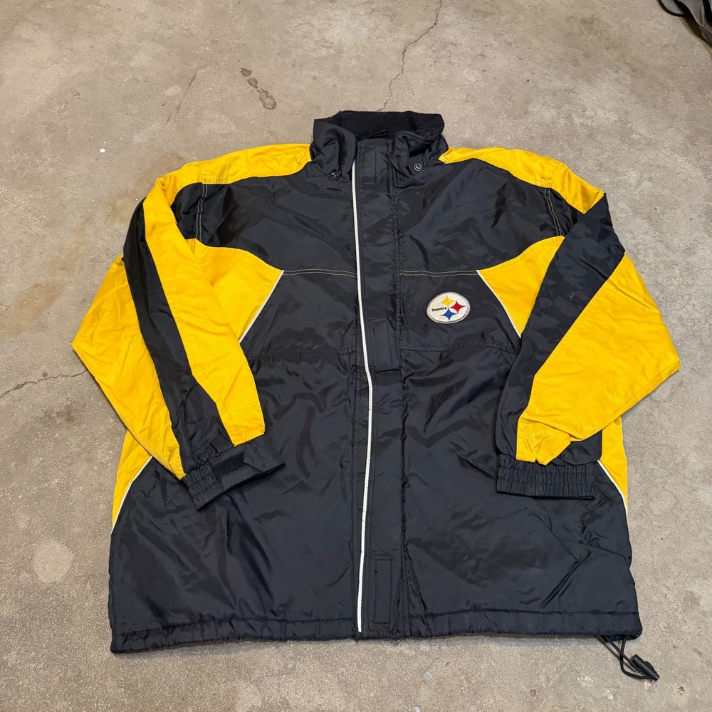 Vintage 90s Pro Player Pittsburgh Steelers Jacket Men XL Black Yellow Puffer NFL